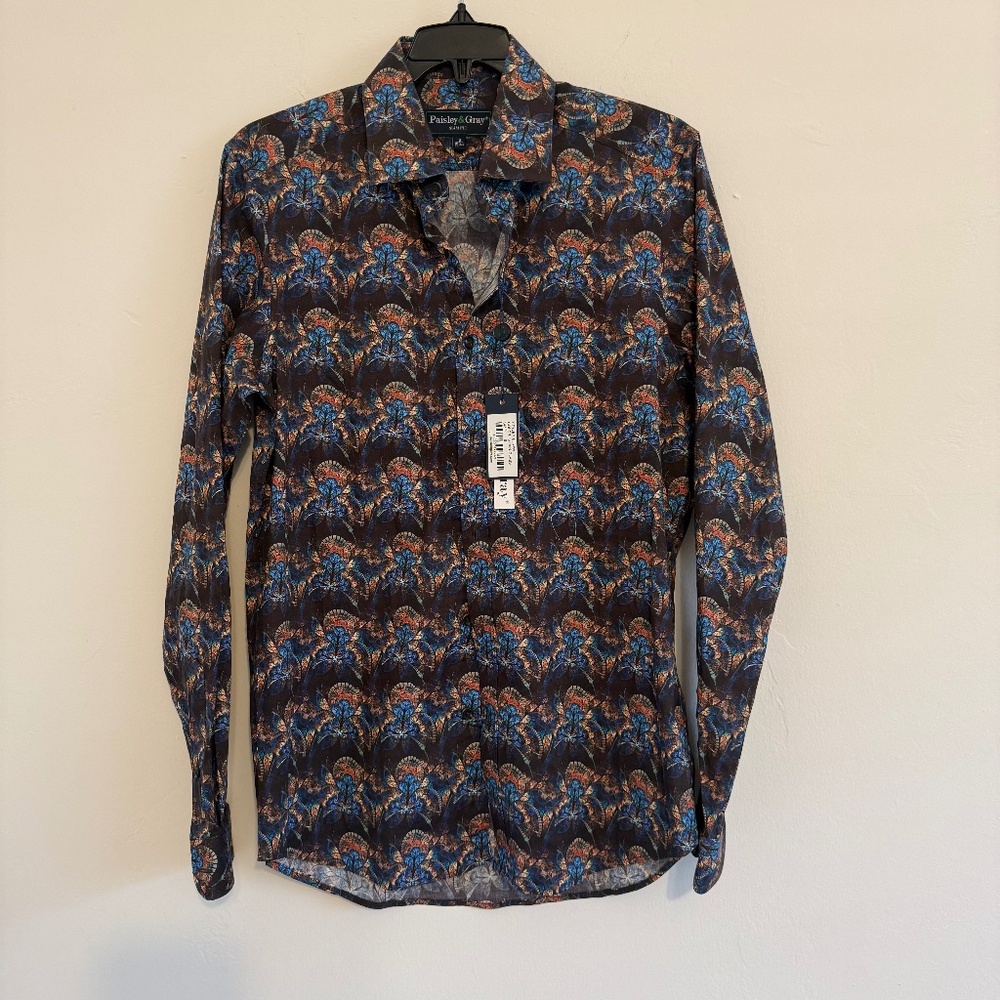 Paisley & Gray Mens Slim Fit Stain Glass Print Button Down Shirt Small - Picture 2 of 11